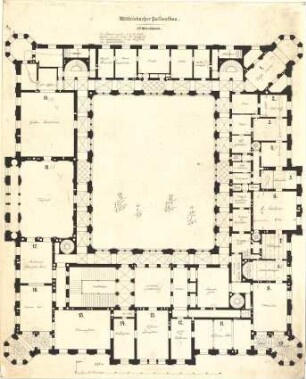 Gärtner, Friedrich von; München; Wittelsbacherpalast - Grundriss 1. OG
