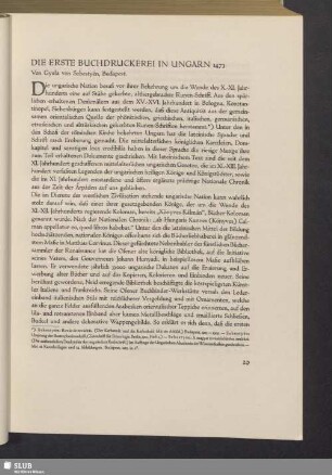 Die Erste Buchdruckerei In Ungarn 1473