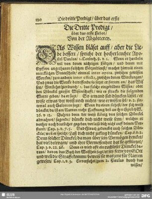 Die Dritte Predigt, über das erste Gebot, Von der Abgötterey