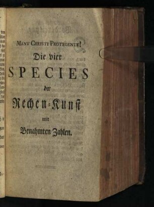 Die vier Species der Rechenkunst mit Benahmten Zahlen