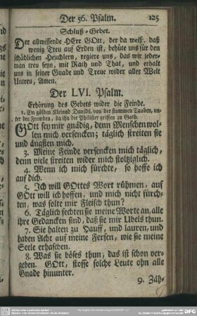 Der LVI. Psalm : Erhörung des Gebets wider die Feinde