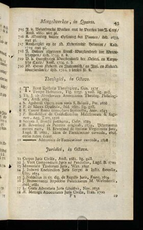 43-62, Theologici, in Octavo. - Voyages & Histoires, in Octavo.