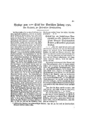 Beylage zum 10ten Stück der Deutschen Zeitung 1786