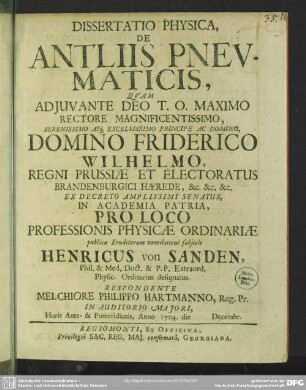 Dissertatio Physica De Antliis Pneumaticis