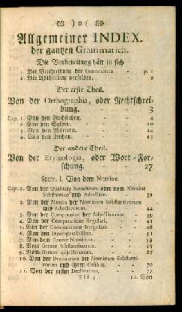 Allgemeiner Index. Der ganzen Grammatica.