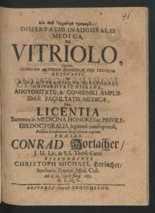 Dissertatio Inauguralis Medica, De Vitriolo