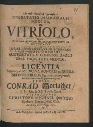 Dissertatio Inauguralis Medica, De Vitriolo
