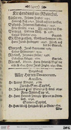 Verzeichnuß aller Herren Decanorum