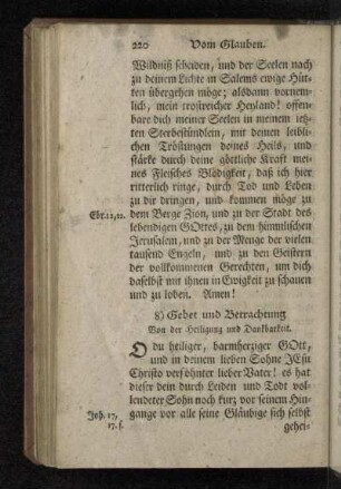 8) Gebet und Betrachtung Von der Heiligung und Dankbarkeit.