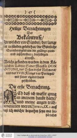 Heilige Betrachtungen Der Bekäntniß/ [...]