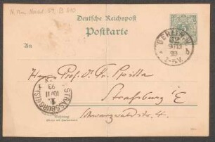 Postkarte an Friedrich Spitta : 08.11.1893