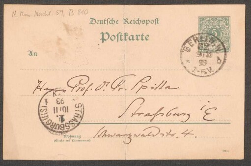 Postkarte an Friedrich Spitta : 08.11.1893
