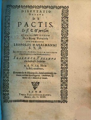 Disputatio Octava De Pactis
