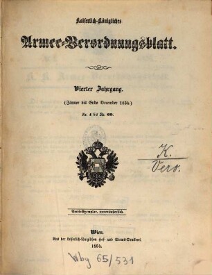 Kaiserlich-Königliches Armeeverordnungsblatt. 4, 4. 1854