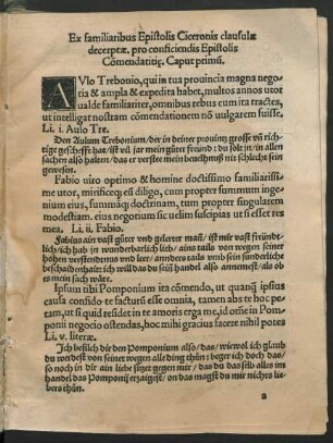 Ex familiaribus Epistolis Ciceronis clausulae decerptae.