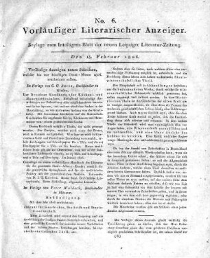 Vorläufige Anzeigen neuer Schriften, welche bis zur künftigen Oster-Messe 1806. erscheinen sollen.
