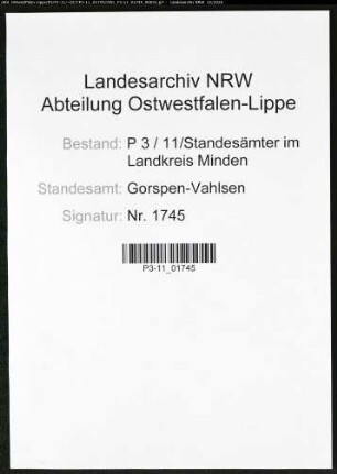 Sterberegister Standesamt Gorspen-Vahlsen