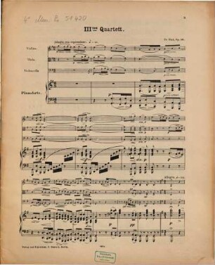 Drittes Quartett : für Clavier, Violine, Bratsche u. Violoncell ; (G-Dur) ; op. 50