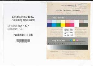 Entnazifizierung Erich Huebinger , geb. 18.11.1896 (Spediteur)