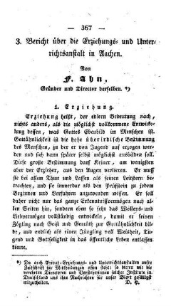 Bericht über die Erziehungs- und Unterrichtsanstalt in Aachen