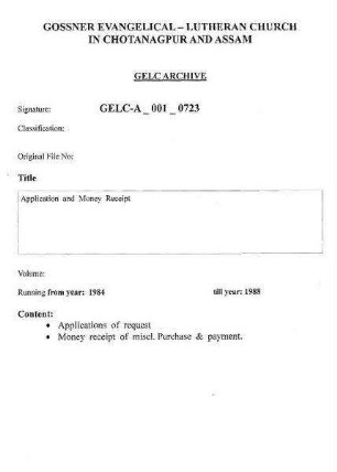 Applications and Money Receipt