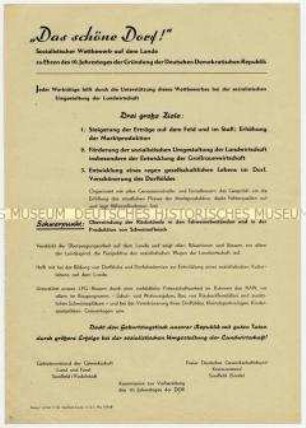 Flugblatt der Kommission zur Vorbereitung des 10. Jahrestages der DDR-Gründung und der Gewerkschaft zu Ertragssteigerung und sozialistischem Wettbewerb "Das schöne Dorf!"