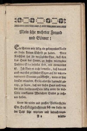 Mein sehr wehrter Freund und Gönner!