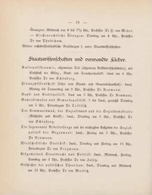 14-16, Staatswissenschaften und verwandte Fächer