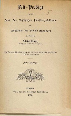 Festpredigt bei der Feier des 25-jährigen Priester-Jubiläums der Geistlichen der Diözese Augsburg