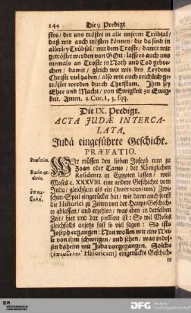 Die IX. Predigt. Acta Judæ Intercalata. Judä eingeführte Geschicht
