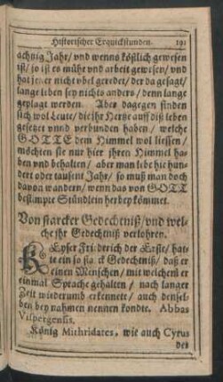 Von starcker Gedechtniß/ und welche ihr Gedechtniß verlohren.