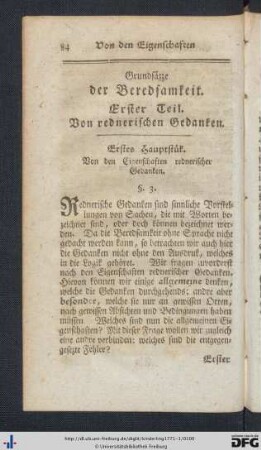Erstes Hauptstück. Von den Eigenschaften rednerischen Gedanken.