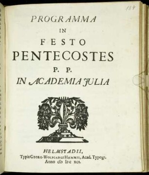 Programma In Festo Pentecostes P.P. In Academia Iulia