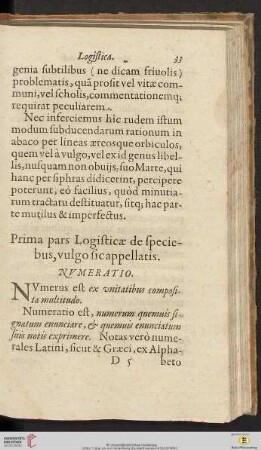 Prima pars Logisticæ de speciebus, vulgo sic appellatis