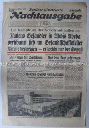 Abendzeitung "Berliner illustrierte Nachtausgabe" u.a. zum Krieg in Abessinien und zum Richtfest für das Reichsluftfahrtministerium