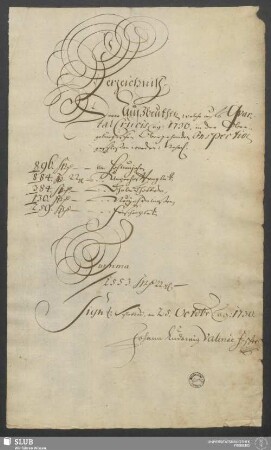 Verzeichniß Derer Außbeuthen welche aufs Qvartal Crucis a[nn]o 1730. in der Obergebürgischen Oberzehenden Inspection geschloßen worden ... Schlettau, am 25. Octobr a[nn]o 1730 - XVII 103 4. (1730,C)