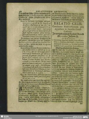 Relatio CXLIII. Continens Intercessionem pro Appellato in Puncto Confiscationis. In vorgedachten Sachen David Oe. contra Josiam B.