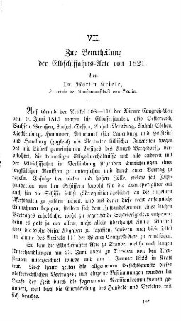 Zur Beurtheilung der Elbschiffahrts-Acte von 1821.