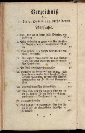 Verzeichniß der in dieser Sammlung enthaltenen Versuche.