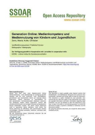 Generation Online: Medienkompetenz und Mediennutzung von Kindern und Jugendlichen