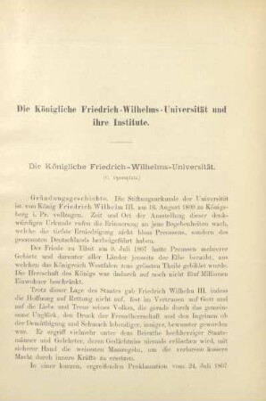 Die Königliche Friedrich-Wilhelms-Universität und ihre Institute