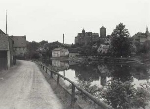 Zschopau, Stadtansicht mit Schloss Wildeck. Blick vom linken Zschopauufer nach Nordwesten