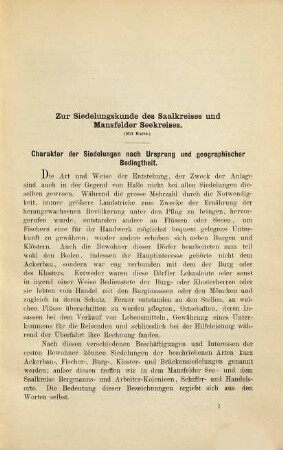 Beiträge zur Siedelungskunde des Mansfelder See- und des Saal-Kreises