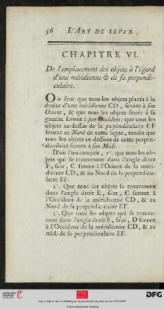 Chapitre VI. De l’emplacements des objets à l’égard d’une méridienne & de sa perpendiculaire