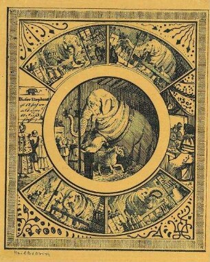 Werbe- bzw. Erinnerungsblatt an Tourniaires Elephant (Elefant)
