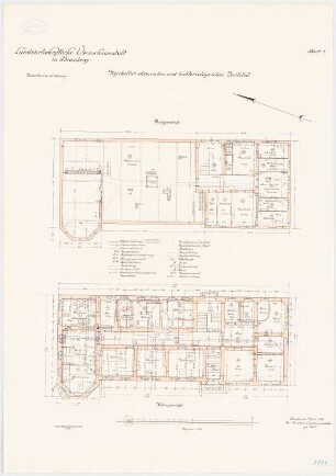 Landwirtschaftliche Versuchsanstalt, Bromberg Agrikultur-Chemisches und Bakteriologisches Institut: Grundriss Kellergeschoss Dachgeschoss 1:100