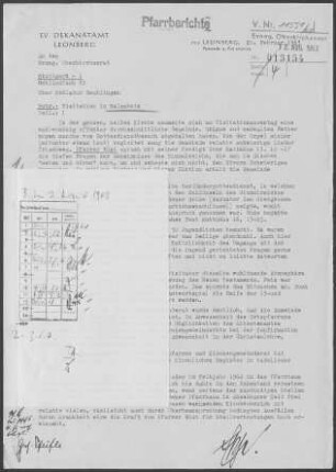 Malmsheim: Visitationsbericht mit Pfarrbericht 1963