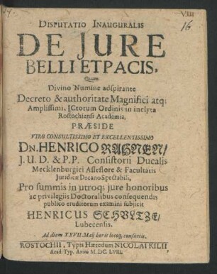Disputatio Inauguralis De Iure Belli Et Pacis