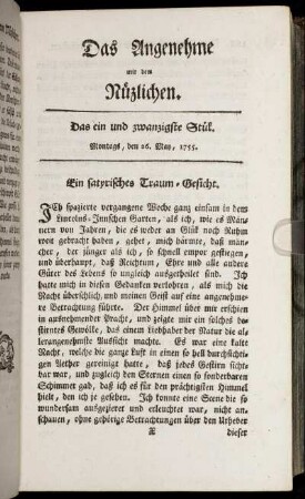 Das ein und zwanzigste Stück. Montags, den 26. May, 1755.