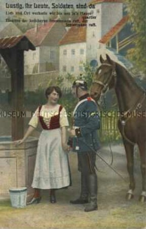 Soldat mit Dienstmädchen am Brunnen